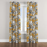 Yellow Grey Botanical Modern Flower Floral Blackout Window Curtain OPHELIA