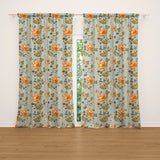 Botanic Garden Orange Roses Light Blue Floral Blackout Window Curtain ROSE