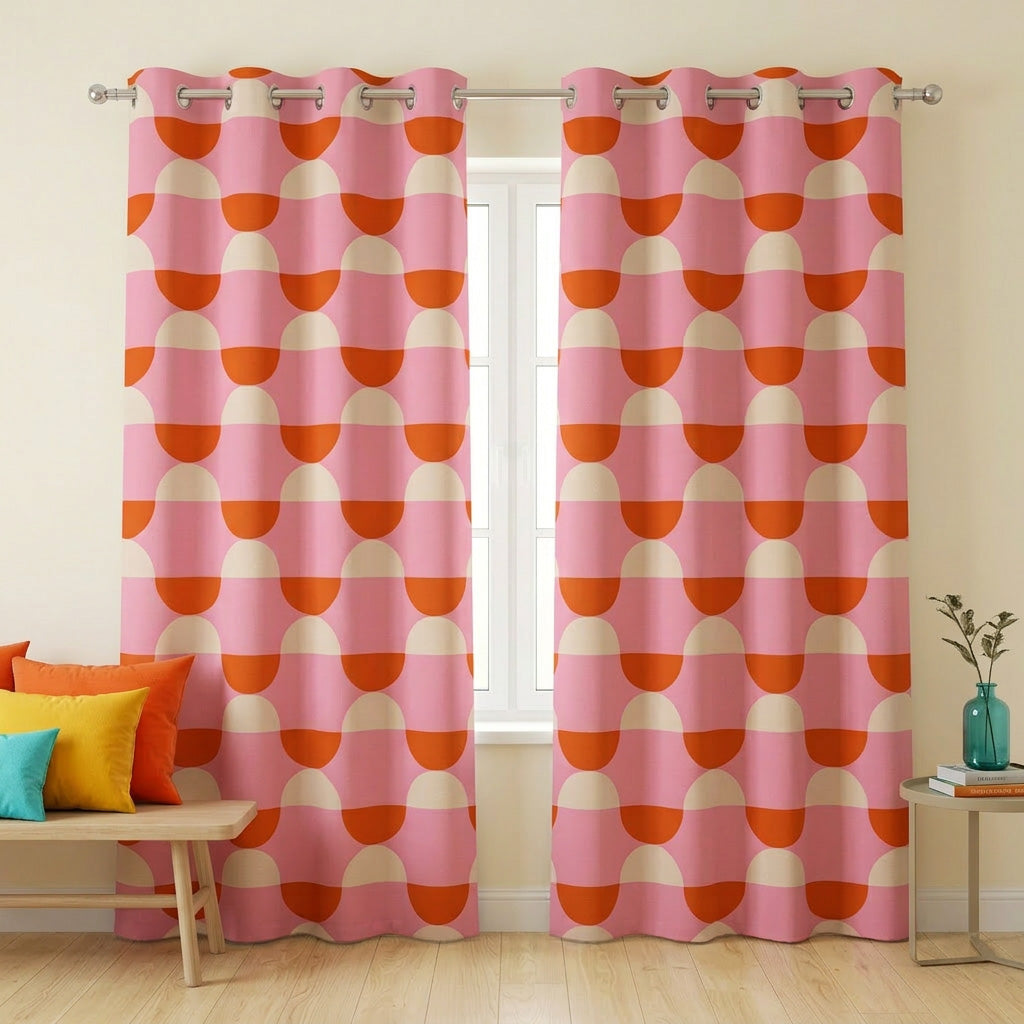 Dopamine Retro Abstract Geometric Burnt Orange Pink Maximalist Blackout Window Curtain GLOWRA