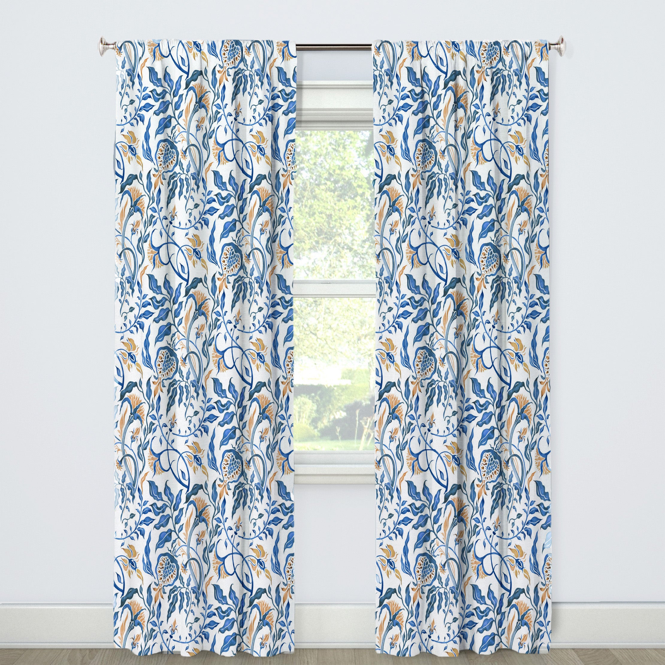 Tree Branches Blue Botanical Floral Blackout Window Curtain HAZEL