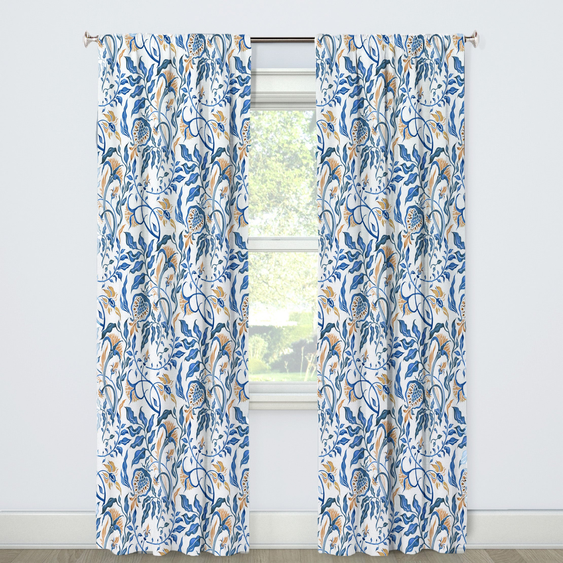 Botanical Blue Tree Branches Floral Blackout Window Curtain HAZEL