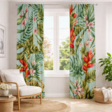 Tropical Leaves And Red Flowers Green Blackout Window Curtains HELICONIA - 2 Panels