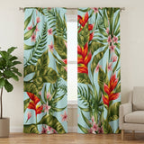 Tropical Leaf Red Flower Green Blackout Window Curtains HELICONIA - 2 Panels
