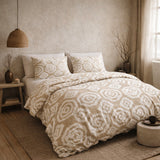 Abstract Wabi Sabi Scandinavian Shibori Beige White Cotton Duvet Cover Set HILDA