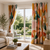 Modern Abstract Decorative Multicolor Orange Green Pink Blackout Window Curtain IDALIA