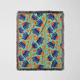 Abstract Indian Orange Teal Floral Cotton Woven Throw Blanket INAYA