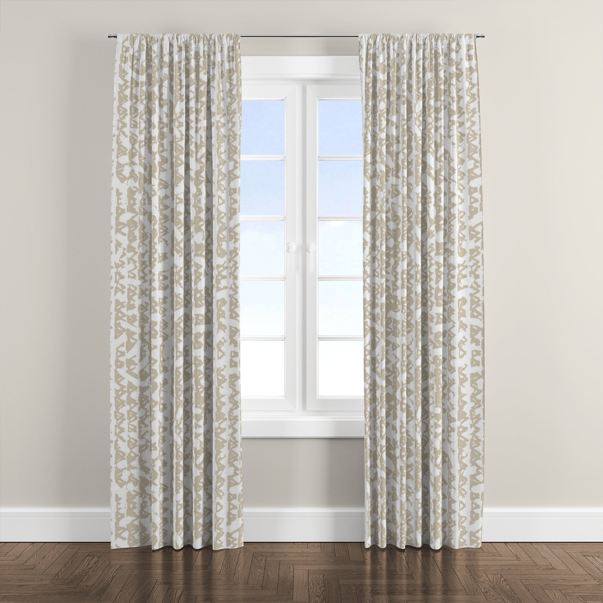 Abstract Organic Shibori Triangle Beige White Blackout Window Curtain INDAH