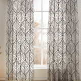 Abstract Modern Leaves Geometric Off White Black Semi Sheer Window Curtain ISHANA