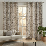 Botanical Geometric Leaves Off White Black Semi Sheer Window Curtain ISHANA