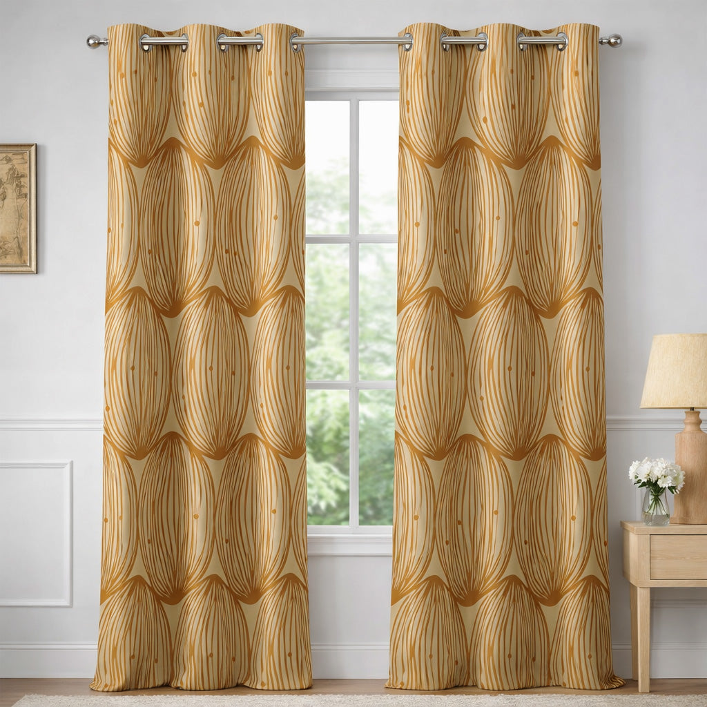 Abstract Decorative Geometric Gold Yellow Blackout Window Curtain JADE