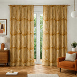 Abstract Decorative Geometric Gold Yellow Blackout Window Curtain JADE