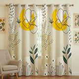 Botanical Beige Yellow Retro Floral Blackout Window Curtain JOLENE