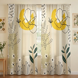 Botanical Beige Yellow Retro Floral Blackout Window Curtain JOLENE