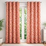 Naive Art Abstract Floral Orange Pink Blackout Window Curtain JOYETTE