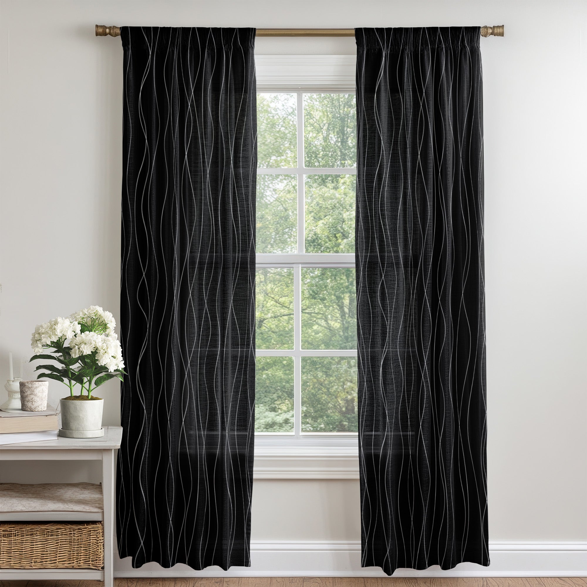 Modern Minimalist Black White Semi Sheer Window Curtain KALA
