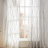 Abstract Modern Geometric White Black Minimalist Semi Sheer Window Curtain KALA