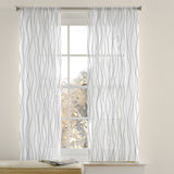 Abstract Modern Geometric White Black Minimalist Semi Sheer Window Curtain KALA