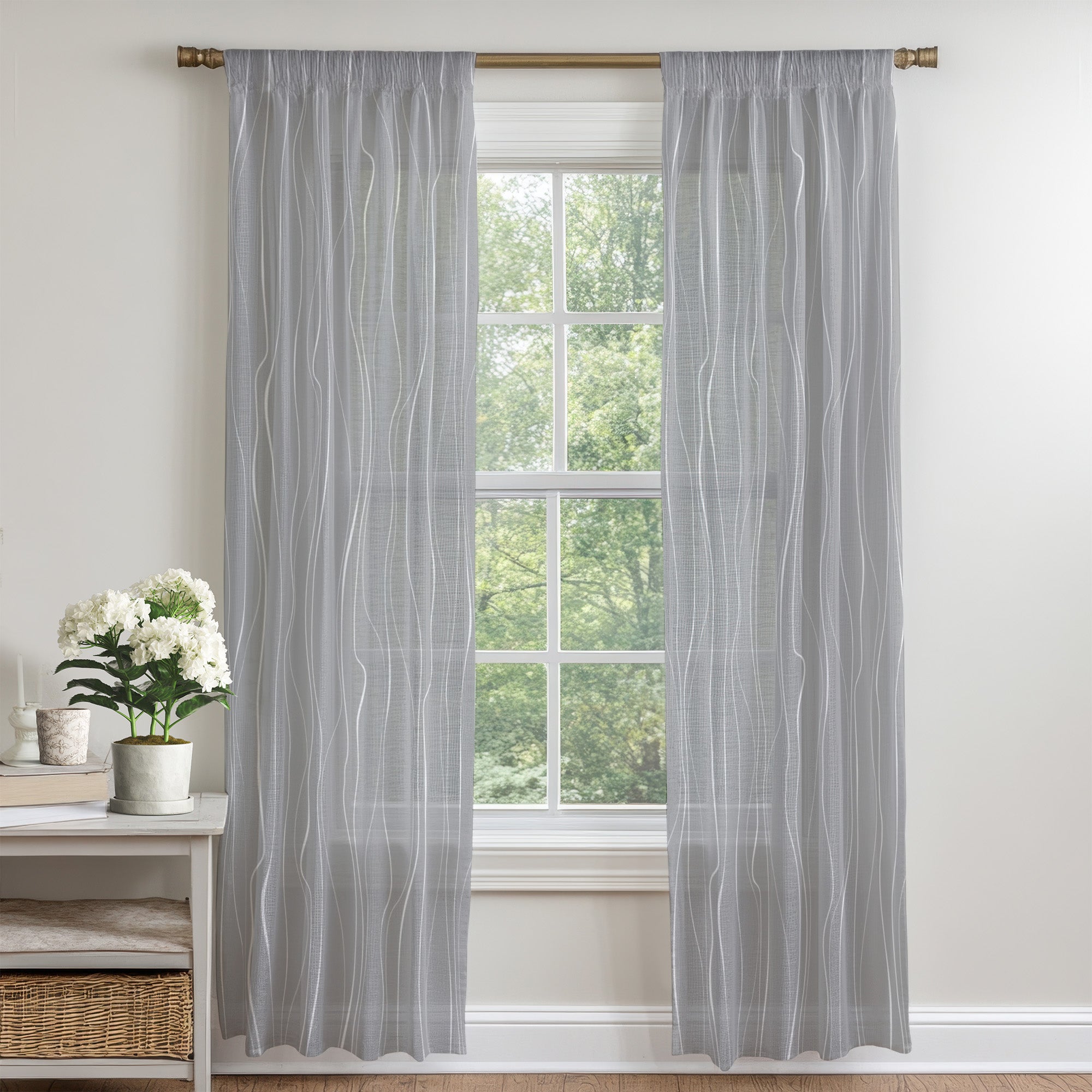 Modern Minimalist Grey White Semi Sheer Window Curtain KALA