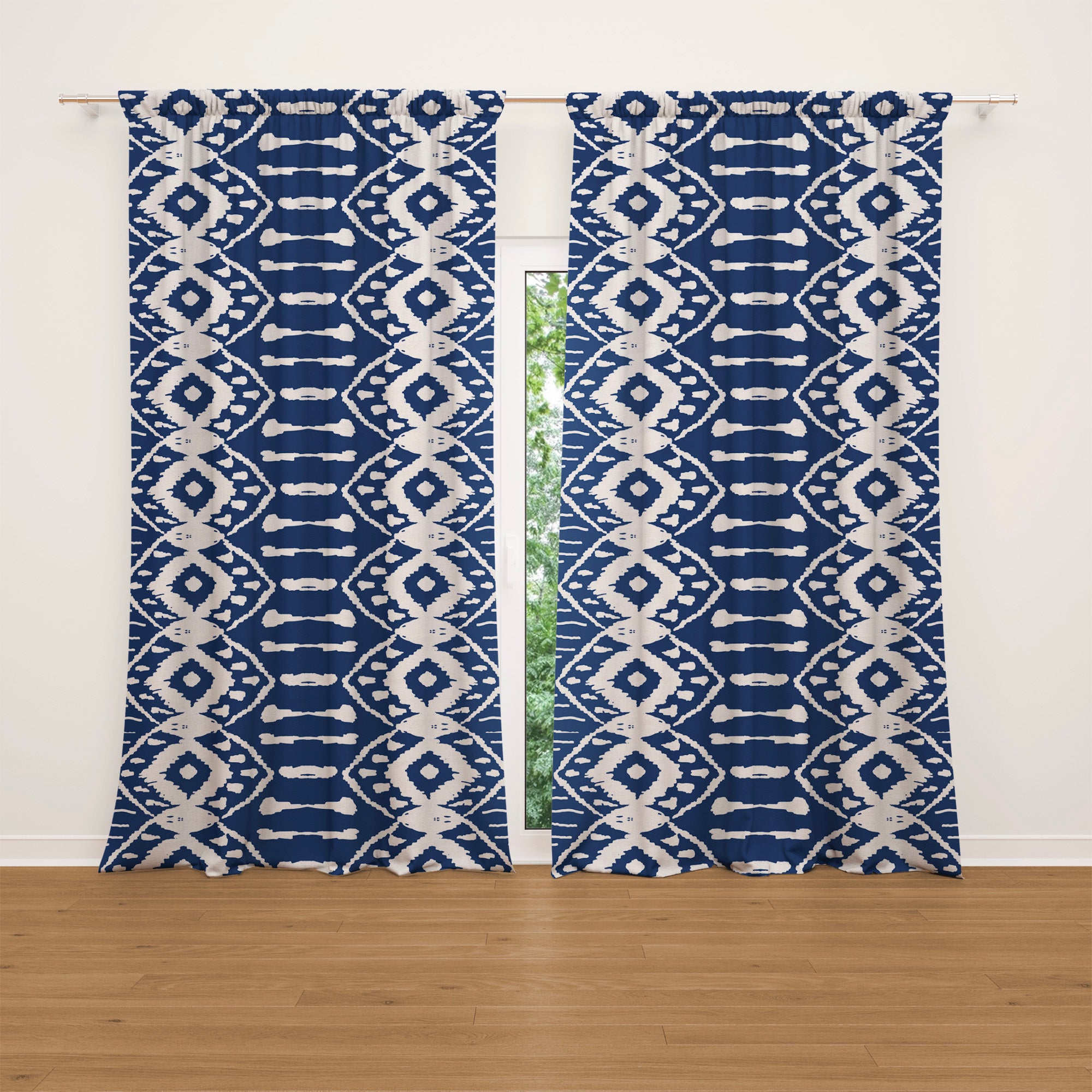 Wabi Sabi Shibori Japanese Print Blue Blackout Window Curtain KASEEM