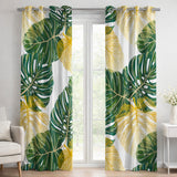 Tropical Green Gold White Monstera Leaves Blackout Window Curtains KAUAI - 2 Panels