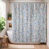 Light Blue Orange Branch Botanical Farmhouse Shower Curtain KEAVA