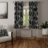 Abstract Organic Floral Geometric Black White Blackout Window Curtain KORI