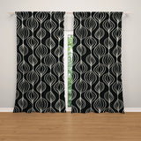 Abstract Organic Floral Geometric Black White Blackout Window Curtain KORI