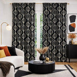 Mid-Century Modern Abstract Black & White Geometric Leaf Blackout Window Curtain KORI