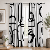 Abstract Geometric Black White Mid Century Modern Blackout Window Curtains KUMASA - 2 Panels