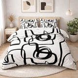 Geometric Black White Mid Century Modern Cotton Duvet Cover Set KUMASA