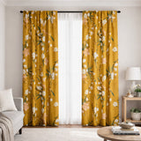 Botanical Garden Mustard Yellow Orchid Floral Blackout Window Curtain LAYLA