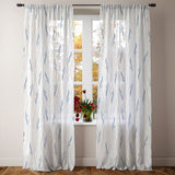 Abstract Modern Minimalist Thin Leaves White Blue Semi Sheer Window Curtain SAIGE