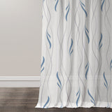 Abstract Modern Minimalist Thin Leaves White Blue Semi Sheer Window Curtain SAIGE