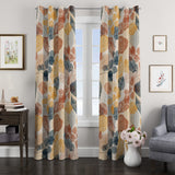 Decorative Blue Beige Brown Gold Physalis Leaves Botanical Blackout Window Curtain DAHLIA