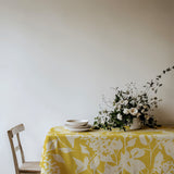 White Lilac Flowers Botanical Yellow Farmhouse Floral Tablecloth LILIAC