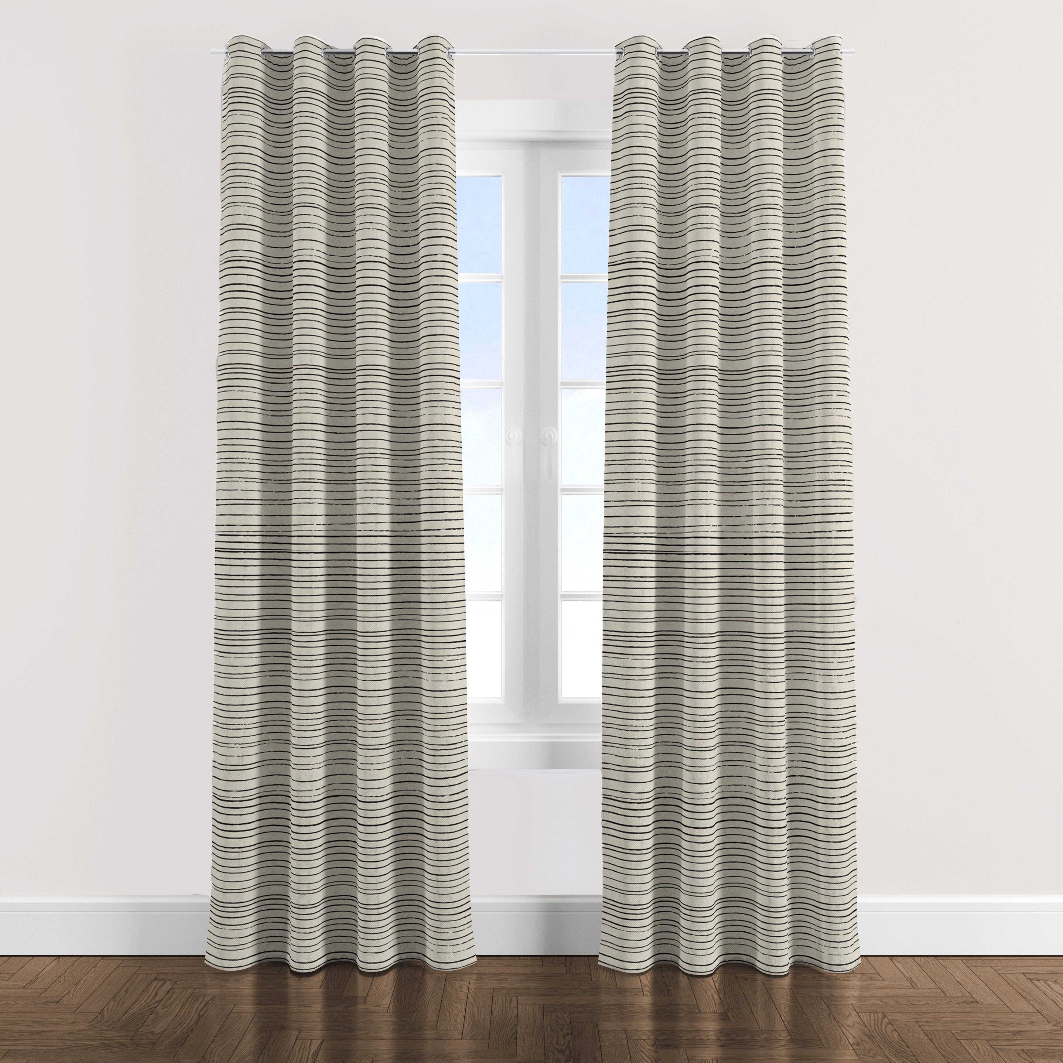 Minimalist Geometric Striped Black Ivory Blackout Window Curtain LYDIA