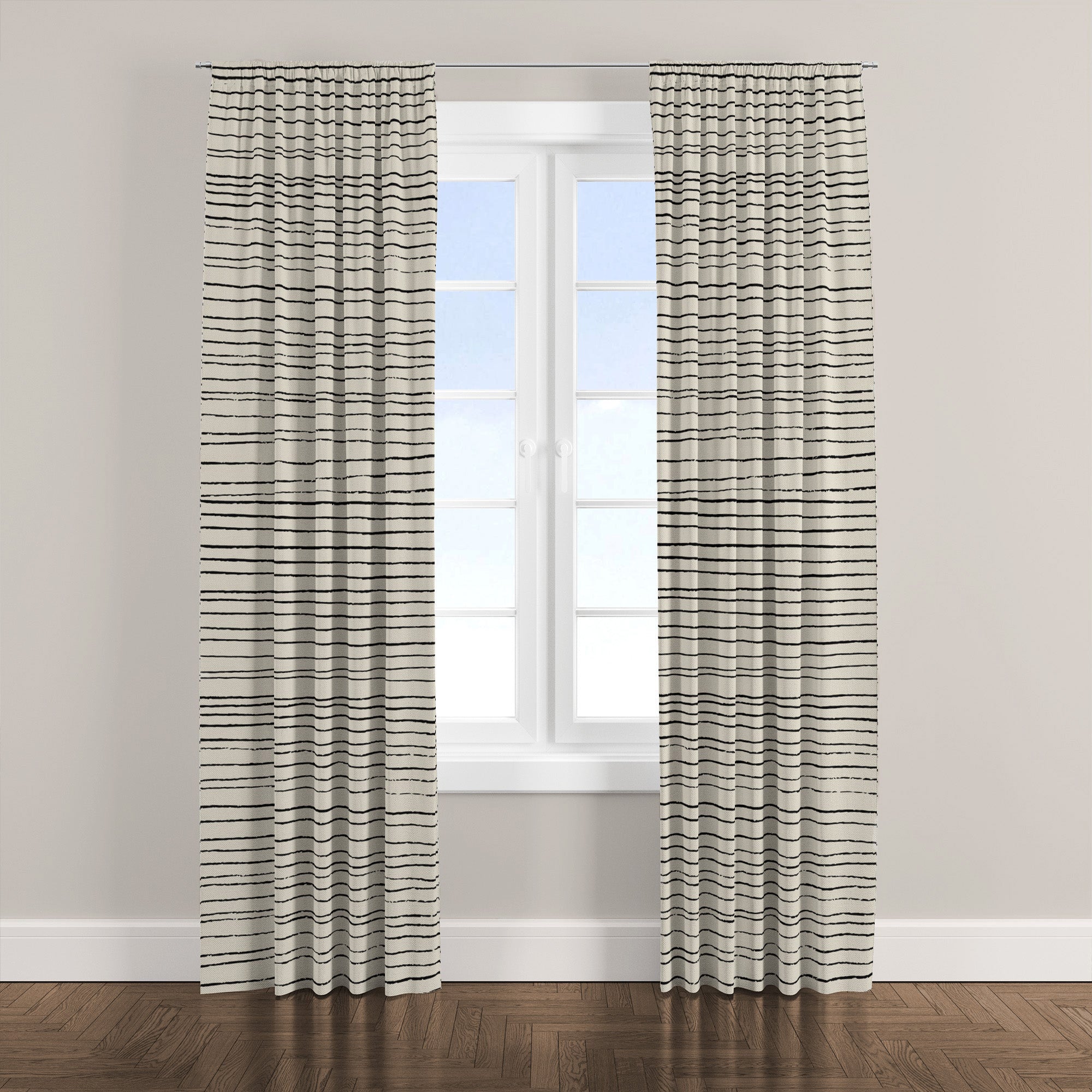 Minimalist Geometric Striped Black Ivory Blackout Window Curtain LYDIA