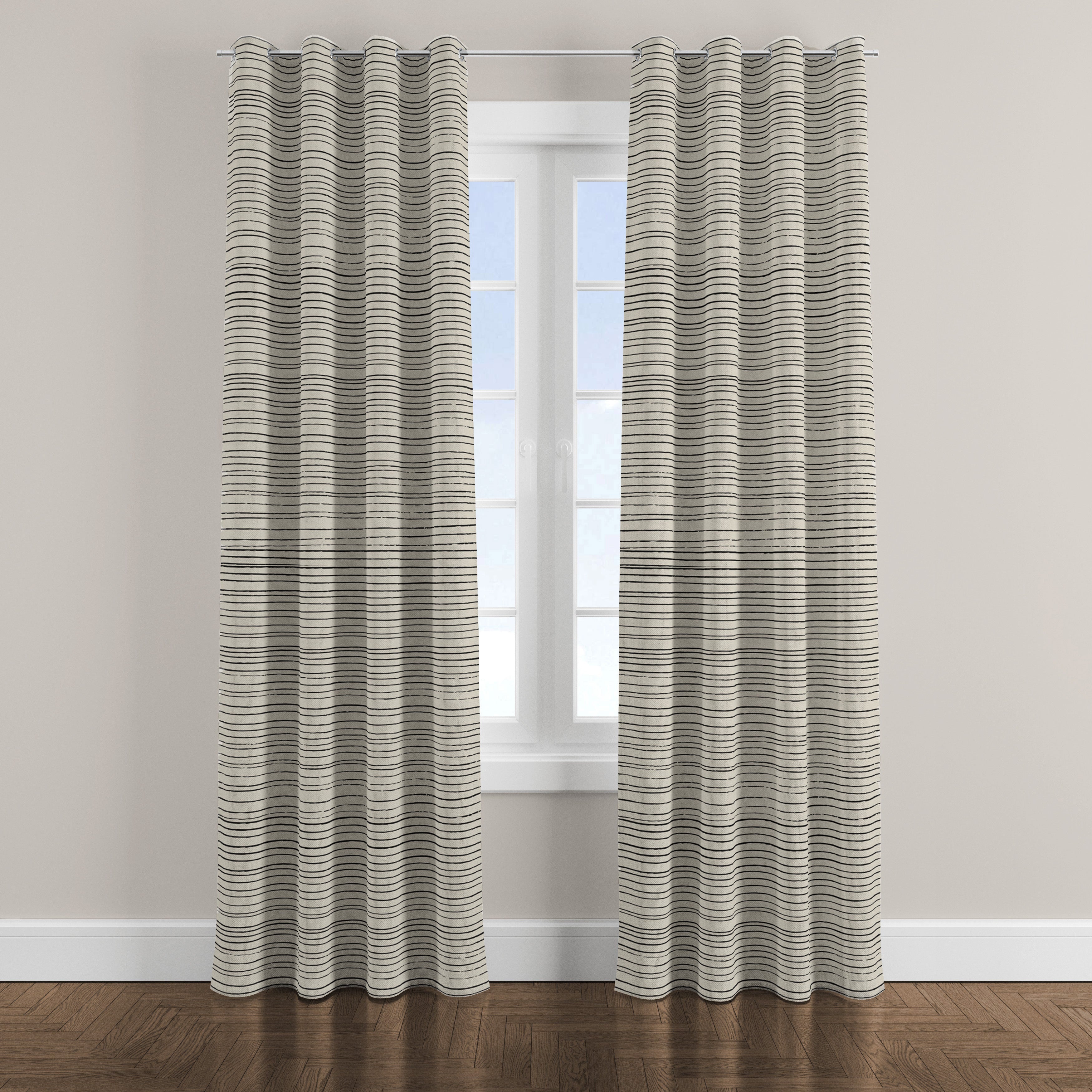 Minimalist Geometric Striped Black Ivory Blackout Window Curtain LYDIA