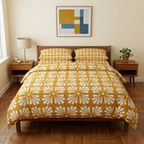 Mid Century Geometric Retro Floral Mustard Cotton Duvet Cover Set MARGARET