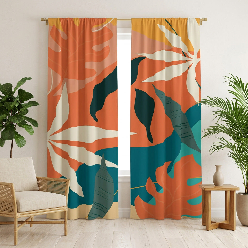 Abstract Tropical Multicolor Leaf Blackout Window Curtains MATIRA - 2 Panels