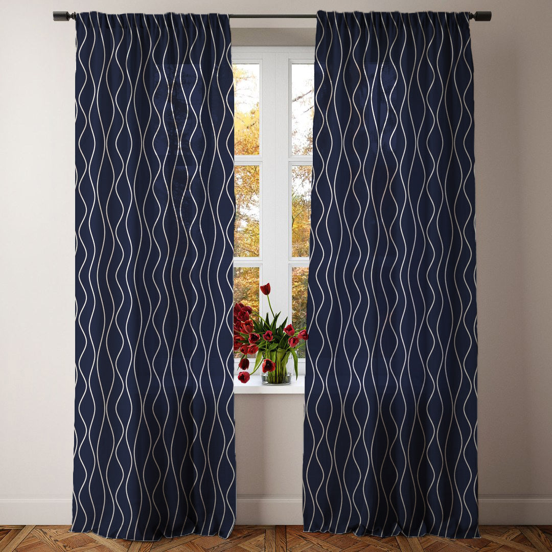 Geometric Minimalist Blue Semi Sheer Window Curtain MIDNIGHT