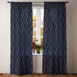 Abstract Modern Geometric Minimalist Blue Semi Sheer Window Curtain MIDNIGHT