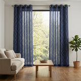Geometric Minimalist Blue Semi Sheer Window Curtain MIDNIGHT