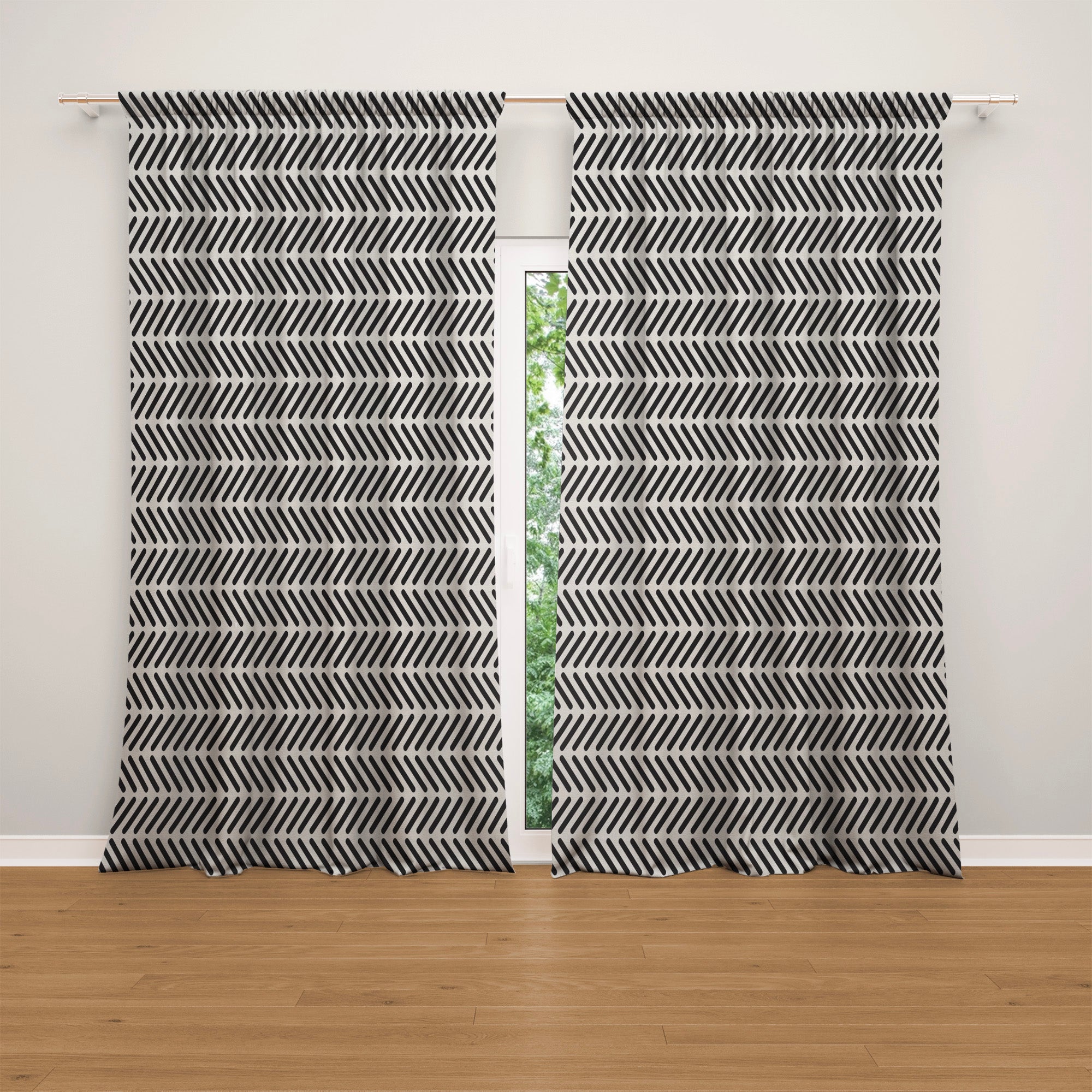 Ethnic Geometric Black White Mudcloth Blackout Window Curtain NAIROBI