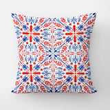 Scandinavian Christmas Geometric Red Blue Leaves Throw Pillow Cover JULE