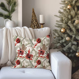 Poppy Flowers Fir Tree Branches Berries Christmas Throw Pillow Cover ANEMONE