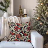 Poppy Flowers Fir Tree Branches Berries Christmas Throw Pillow Cover ANEMONE