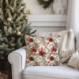 Poppy Flowers Fir Tree Branches Berries Christmas Throw Pillow Cover ANEMONE