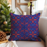 Scandinavian Christmas Geometric Red Blue Leaves Throw Pillow Cover JULE