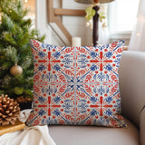 Scandinavian Christmas Geometric Red Blue Leaves Throw Pillow Cover JULE